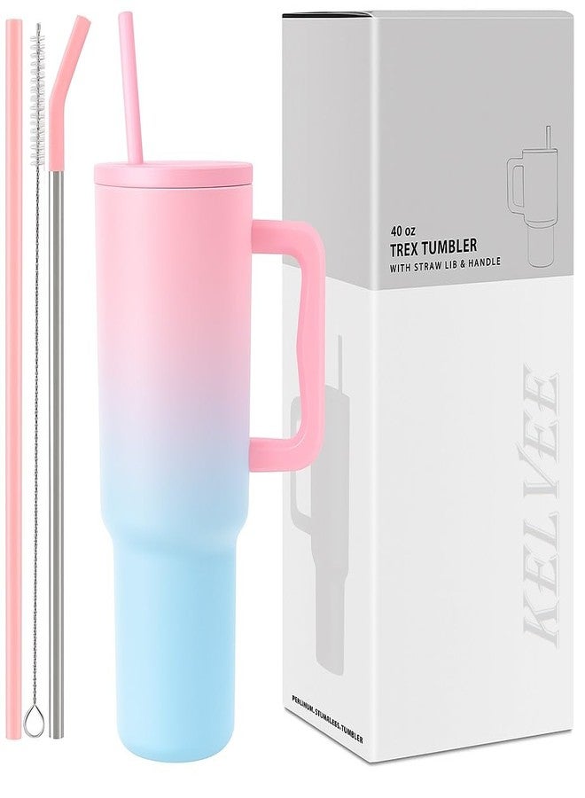 KELVEE كوب كيلفي سعة 40 أونصة مع مقبض وغطاء مزود بماصة، كوب قابل لإعادة الاستخدام، مانع للتسرب، كوب مثالي لشرب القهوة المثلجة، يحافظ على برودة المشروبات والماء، مثالي للسفر والنادي الرياضي، سعة 1.2 لتر (لون حلوى) - Image 1